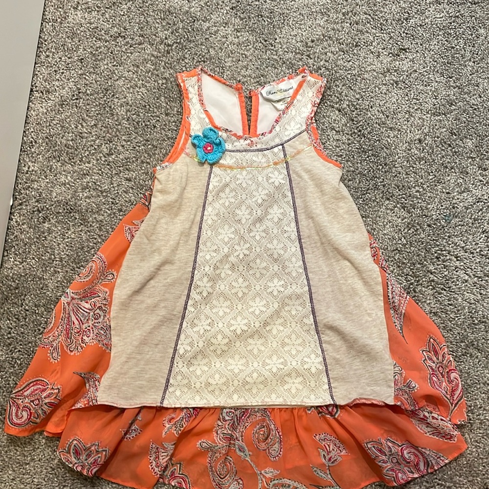 Size 5 young girls, lace and print knit dress
